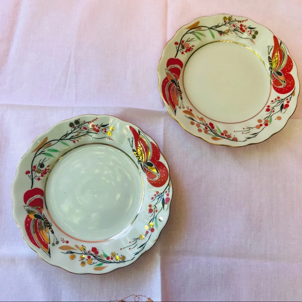 Vintage two mini fine china plates with napkin